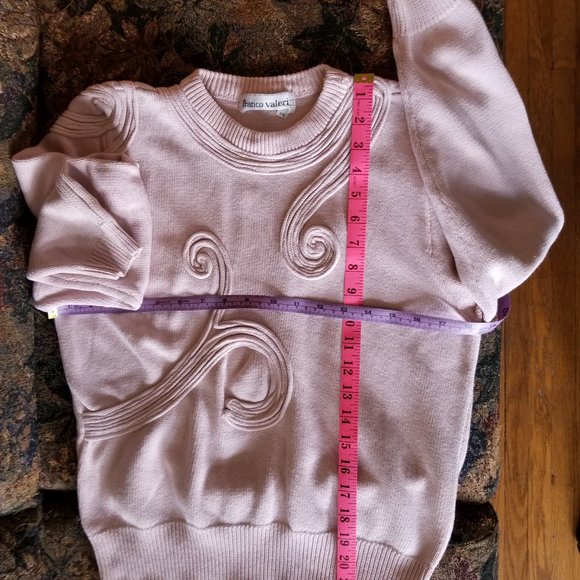 Franco Valeri designer art sweater, front, shoulder, arm, S, vintage 90s, pink - Picture 5 of 5